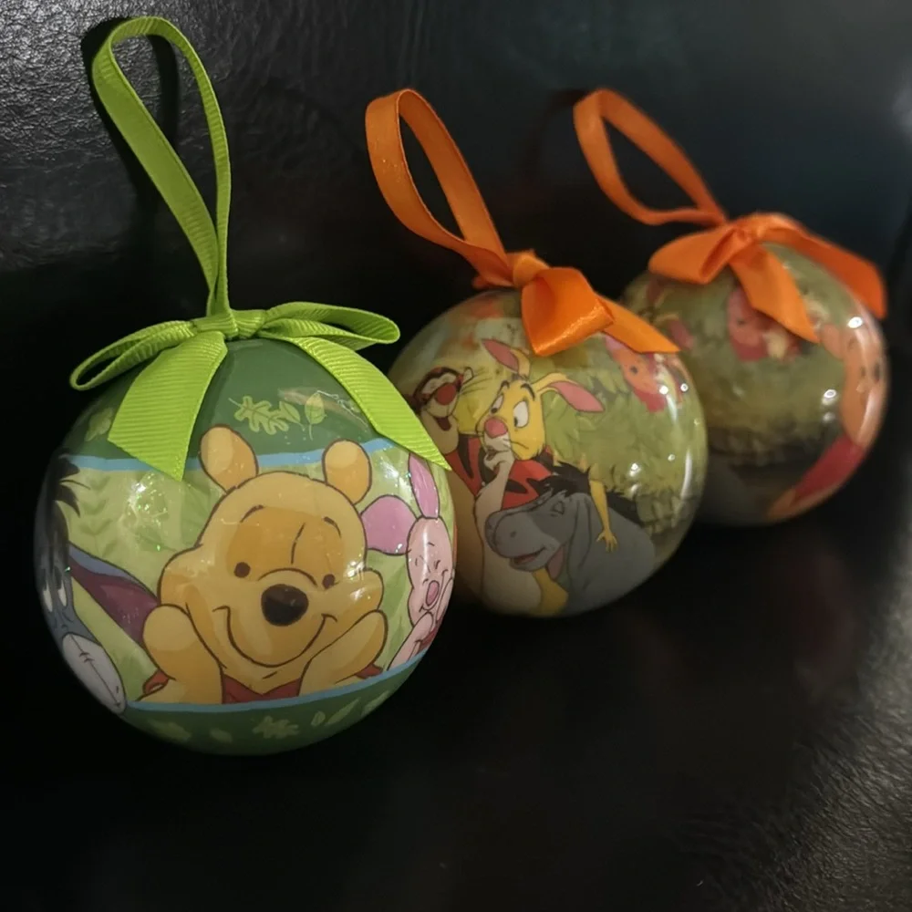 LOT of 7 Disney Store Christmas ball ornament shatterproof round Xmas lilo pooh